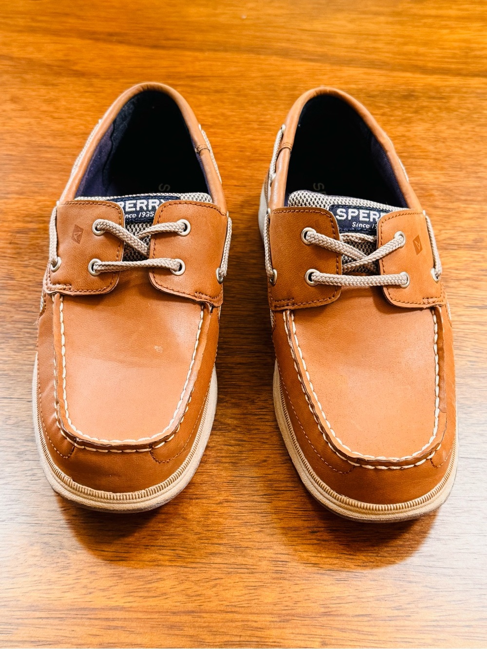 Sperry Top-Sider Boys Boat Shoes Tan Brown Leather Size 3.5M Youth